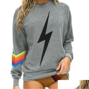 Sweats à capuche pour femmes Sweatshirts Women S 2023 Automne et hiver Elastic Sweatshirt Rainbow Print Round Nou Plover Nation 5 Srtipe Sweat Dhpvu