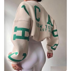 Sweats à capuche pour femmes Sweatshirts Sweats à capuche pour femmes Sweat-shirts décontractés Lettres imprimées Sweat-shirt Mode Polaire Manches longues Lâche Y2K Street Dhfs9