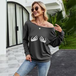 Women's Hoodies Sweatshirts Dames Sweatshirt Hoodie Tops Off Shoulder Bat Skull Strapless Pumpkin Blouse Halloween Pullover Moletom Sudade