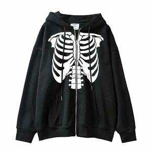 Sweats à capuche féminine Sweatshirts Femmes Y2K Hip Hop Streetwear Vintage Zip Up Clothes Gothic oversized Sweat à sweteur squelette Harajuku Sweethirt 240413
