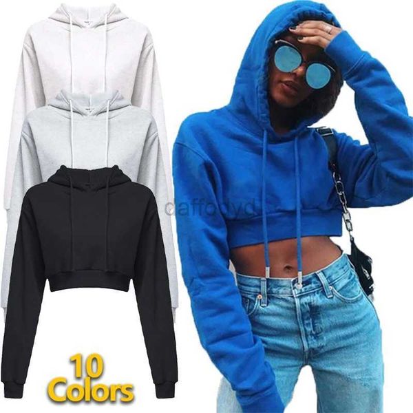 Sudaderas con capucha para mujer Sudaderas con capucha corta para mujer Sudadera corta Jersey liso con capucha Tops cortos Sexy Casual Manga larga 24328