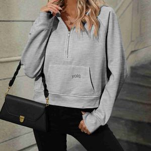 Dameshoodies Sweatshirts Dames Halve ritssluiting Casual lange mouwen Dichter Pullover Crop Tops Herfst Streetwearyolq