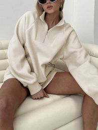 Damen Hoodies Sweatshirts Damen Viertelreißverschluss Lässiger Langarm-Fleecepullover Übergroße Topsyolq99