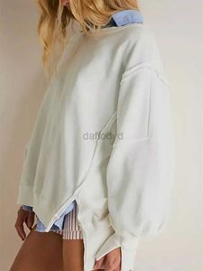 Sweat-shirt à capuche pour femme, ample, surdimensionné, manches longues, fente latérale, col rond, épaules tombantes, pull d'automne, 24328