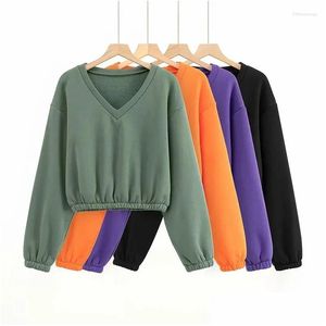 Women's Hoodies sweatshirts dames v-neck sweatshirt korte open navel plover dunne veet monochromatische losse mode herfst en wint dhhjy