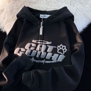 Sweats à capuche pour femmes Sweatshirts Y2K Lettre américaine imprimée Sweats à capuche zippés Femmes Street Fashion Harajuku Style Sweat Couple Casual Loose Plus Velvet Sweat à capuche 230918