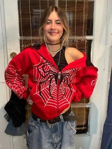 Women's Hoodies Sweatshirts Y2k Emo Women Streetwear Hoodie Spider Web Red Zip Up Hoodies Grunge Oversized Sweatshirt Gothic Harajuku Alt Jackets Clothes 231129