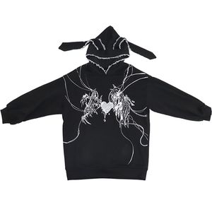 Dames Hoodies Sweatshirts Y2k Harajuku Gothic Grunge Mechanische Konijnenoren Capuchon Zwarte Hoodie Dames Herfst Punk Mode Streetwear 220906