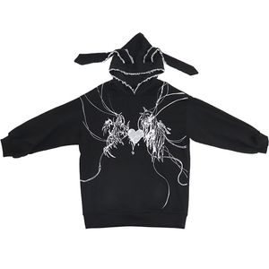 Dames Hoodies Sweatshirts Y2k Harajuku Gothic Grunge Mechanische Konijnenoren Capuchon Zwarte Hoodie Dames Herfst Punk Mode Streetwear 220907