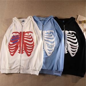 Hoodies voor dames sweatshirts y2k Harajuku Koreaanse stijl losse skelet rits omhoog hoodie goth grunge lange mouwen met lange mouwen kap jasje retro zwart oversized sweatshirt 220926