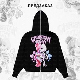 Damen Hoodies Sweatshirts Y2k Männer Emo Streetwear Hoodie Zip Up Fee Grunge Pullover Übergroße Skelett Bär Goth Jacke Tops Kleidung 220830