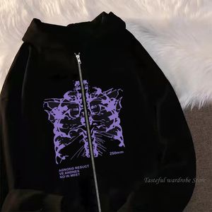 Dames Hoodies Sweatshirts Y2k Vrouwen Vintage Gothic Streetwear Skelet Print Hoodies 90s Harajuku Oversized Hip Hop Jas Zip Up Hoodie Y2k Kleding 230531