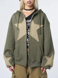 Dames Hoodies Sweatshirts Y2k Zip Up Star Print Lange mouw Grafische Capuchon Esthetische Oversized Jas Harajuku Streetwear 231023