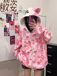Dames Hoodies Sweatshirts Y2k Rits Hoodie voor Vrouwen Harajuku Schattig Anime Cartoon Print Hoodie Sweatshirt Casual Goth Oversized Kawaii Jas 230919