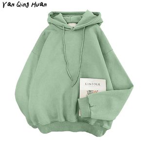 Sudaderas con capucha para mujer Yan Qing Huan ropa de invierno más terciopelo Color sólido sudadera coreana suelta de manga larga Tops abrigo con capucha Sp