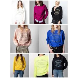 Sweats à capuche pour femmes Sweatshirts Zadig Voltaire Designer Sweatshirt 23aw Nouveau Zv Coton Sportshirt Classique À Capuche Lettre Broderie Manches Col Rond Femmes Haut De Mode