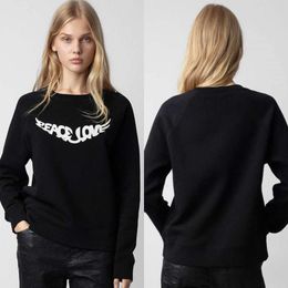 Sweats à capuche pour femmes Sweatshirts Zadig Voltaire Sweatshirt 23aw Femmes Designer Nouveau Zv Imprimer Style Classique Casual Polyvalent Col Rond Coton Pull Lâche Pull