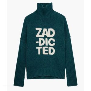 Sweats à capuche pour femmes Sweatshirts Zadig Voltaire Pulls tricotés Zv Dames Tricots Lettre Anglaise Col Haut Lâche Laine Col Montant Tricots Pull Fille