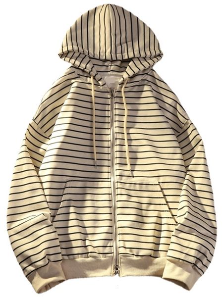 Sweats à capuche pour femmes Sweats Zip Up Femmes Sweats à capuche de style coréen pour les filles Top Vintage Stripe à manches longues Sweat à capuche surdimensionné Veste Casual Grands Manteaux 230325