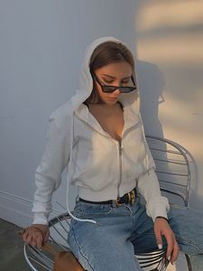 Sweats à capuche pour femmes Sweats Zoki Streetwear Femmes Sexy Cropped Y2K Hoodies Vintage Solide Sweat Court Printemps Femme À Manches Longues Coréen Zip-Up Tops 230613