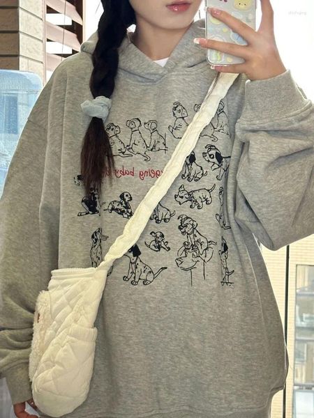 Sweats à capuche pour femmes Sweet Preppy Style Imprimé Femmes Vintage Oversize Sudadera Mujer Hooded Sweats Sweats Grey Harajuku Y2k Casual