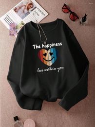 Sweats à capuche féminine Le bonheur vive dans vous imprimer femme sweat-shirt vintage oversized street sweat occasionnel sweat à sweat simple survêtement doux