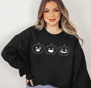 Women's Hoodies Three Pumpkins Sweatshirt Spooky Women Long Sleeve Jumper Halloween Fall -pullovers