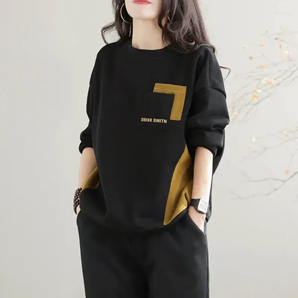 Sweats à capuche pour femmes Tops Pulls Baggy Lettre brodée Impression Texte Vêtements féminins Lâche Col rond Sweatshirts pour femmes E Emo Belle couleur