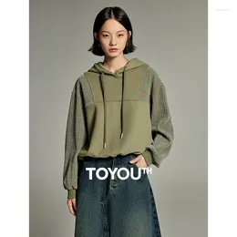 Sweats à capuche pour femmes Toyouth Femmes Polaire 2024 Hiver Manches longues Sweat-shirt à capuche en vrac Splicing Design Casual Abricot Army Green Pull