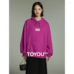 Sweats à capuche pour femmes Toyouth Femmes Peluche 2024 Hiver Manches longues Sweat-shirt à capuche en vrac Lettre Imprimer Mode Casual Chaud Multicolore Tops
