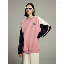 Sweats à capuche pour femmes Toyouth Femmes Sweat 2024 Automne À Manches Longues O Cou Lâche À Capuche Contraste Couture Casual Sport En Plein Air Hauts Pulls