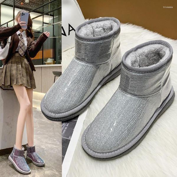 Sweats à capuche femme bottes de neige transparentes hiver velours épais chaud coton chaussures imperméable antidérapant résistant à l'usure