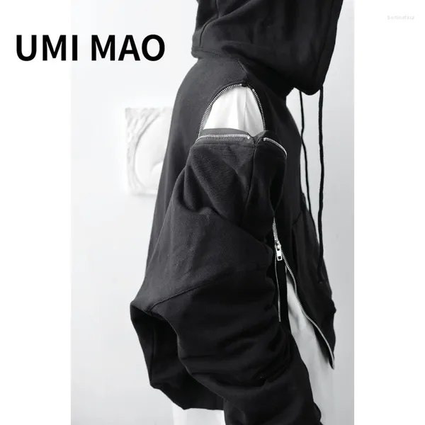 Sweats à capuche pour femmes UMI MAO Yamamoto Dark Style Design 2024 Hiver Hommes Lâche Asymétrique Fermeture À Glissière Décorée Sweat À Capuche Femmes Femme Y2K