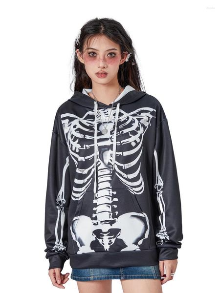 Sudaderas con capucha para mujer, suéter con estampado de calavera gótica unisex, suéteres con cremallera Y2K, abrigos de gran tamaño con gráficos de manga larga, ropa de abrigo