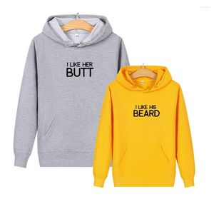 Dames Hoodies Unisex Mannen Vrouwen Sweatshirt Voor Paar Liefhebbers Casual Tops Herfst Ik hou van zijn baard Letter Print Capuchon Truien Mode