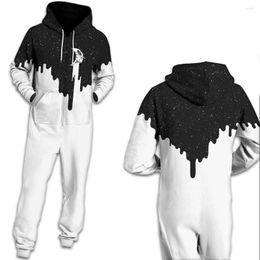 Dameshoodies Unisex Onesie Hoodie Volwassen Olieverf Jumpsuit Stijlvol bedrukt Playsuit met één ritssluiting Casual herfstpyjama met capuchon Grote maten