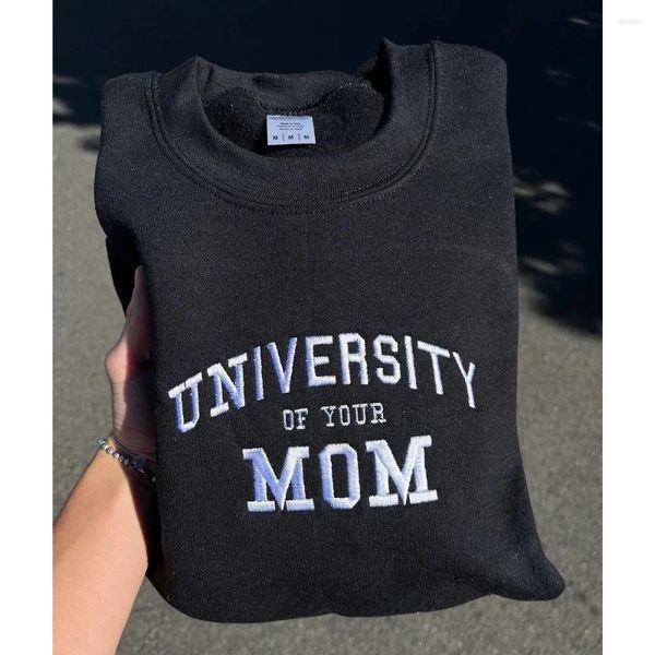 Sweats à capuche pour femmes Université de votre maman Lettres brodées Sweat-shirts d'étudiant Unisexe Lâche Coton Épais Pull à manches longues Vintage