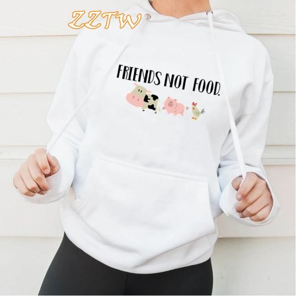 Sweats à capuche pour femmes Vegan Women FRIENDS NOT FOOD Graphic Top Sweat à capuche Style Punk Ulzzang Cartoon Streetwear Femme Sweats d'hiver Femme