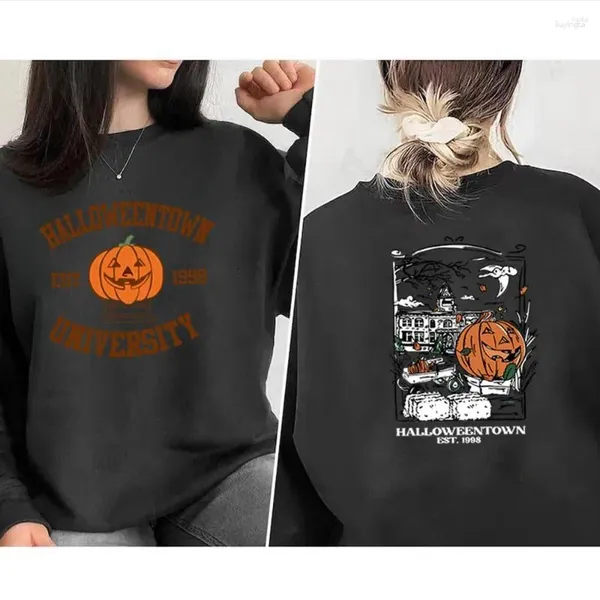 Sudaderas con capucha de diseñador para mujer Sudadera vintage de Halloweentown 1998 Sudadera con capucha universitaria con estampado de 2 lados Jersey de otoño con calabaza Tops para fiesta de Halloween Gran regalo