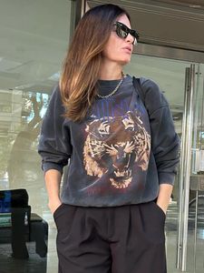 Sweats à capuche pour femmes Sweat-shirt graphique de tigre lavé Femmes 2024 Automne Hiver Vêtements Esthétique Pulls Tops Femme Vintage Sweatshirts