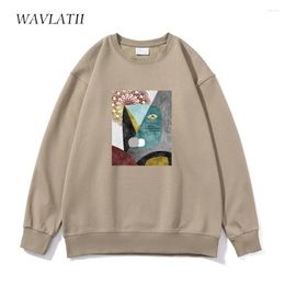 Sweats à capuche pour femmes WAVLATII Femmes Sweatshirts imprimés abstraits Femme Kaki Streetwear Lady Casual Printemps Automne Sporty Tops WH2351