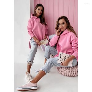 Vrouwen Hoodies Wepbel Hooded Casual Sweatshirt Losse Zakken Mode Effen Kleur Vrouwen Herfst Lange Mouwen Side Slit Truien