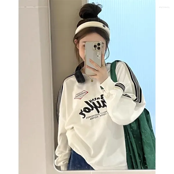 Sweats à capuche pour femmes Blanc Femmes Sweat Vintage Lettre À Manches Longues Mode Coréenne Casual Y2K Automne 2024 Femelle Court Bleu Foncé Hauts Pulls