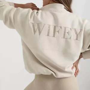 Sweats à capuche pour femmes Wifey Quarter Zip Sweatshirt Tenue du matin de mariage Pull brodé Cadeau de mariée