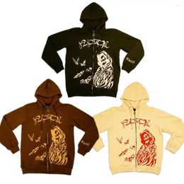 Sweats à capuche pour femmes Vêtements d'hiver Femmes Sweat à capuche Y2k College Style Couple Goth Kawaii Zip Up Gothic Grunge Poches Motif Femme Harajuku Polaire