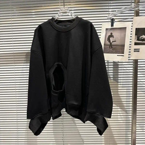 Sweats à capuche pour femmes Mode d'hiver évidé trou cassé conception polaire doublé pull manteau lâche mince noir tout assorti pull pour les femmes