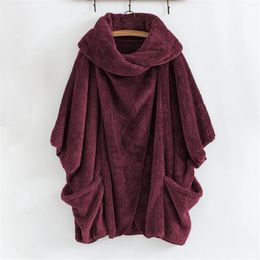 Sweats à capuche pour femmes hiver flanelle Poncho manteaux décontracté couleur unie chaud irrégulier veste en peluche haut doux confortable poilu fourrure vêtements d'extérieur