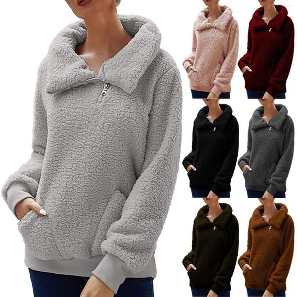 Sudaderas con capucha para mujer, jersey de manga larga con cuello alto en H y bolsillo liso, suéter holgado para mujer, suéter térmico sin engranaje para mujer