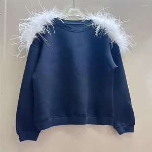 Vrouwen Hoodies Winter Struisvogel Haar Decoratie Warme Losse Sweatshirt Top Vrouwen Truien O Hals Lange Mouwen Y4759