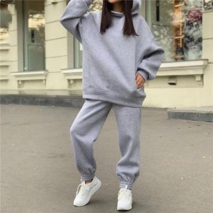 Dameshoodies Wintersport Warm trainingspak Tweedelige sets Oversized pak Broekpakken Vrouwelijk sweatshirt Effen sporthoodie Sportkleding